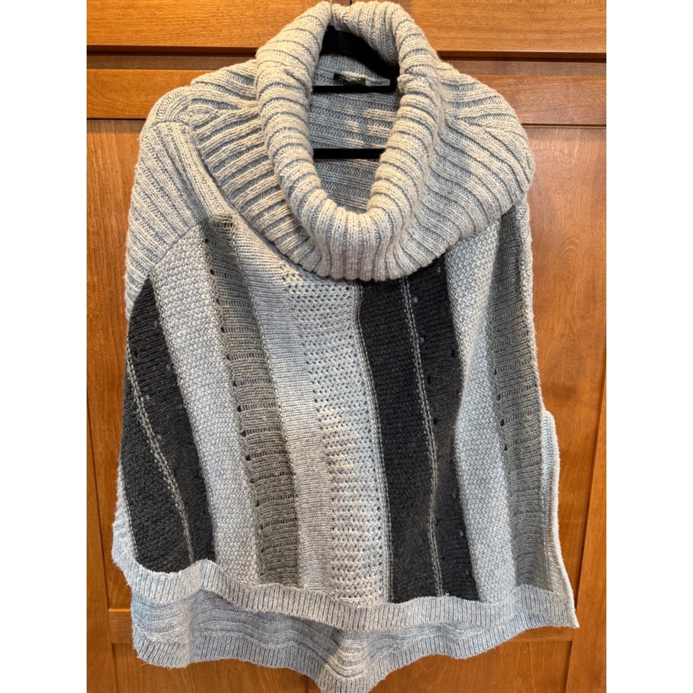 Talbots Gray Colorblock Cowl Neck Knit Poncho Sweater Wool Blend SM